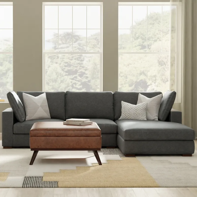 Charlie - Deep Seater Right Sectional Sofa - Pebble Gray