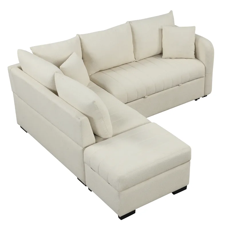 L-Shaped Sectional Pull Out Sofa Bed Sleeper Sofa With Two USB Ports, Two Power Sockets And A Movabl