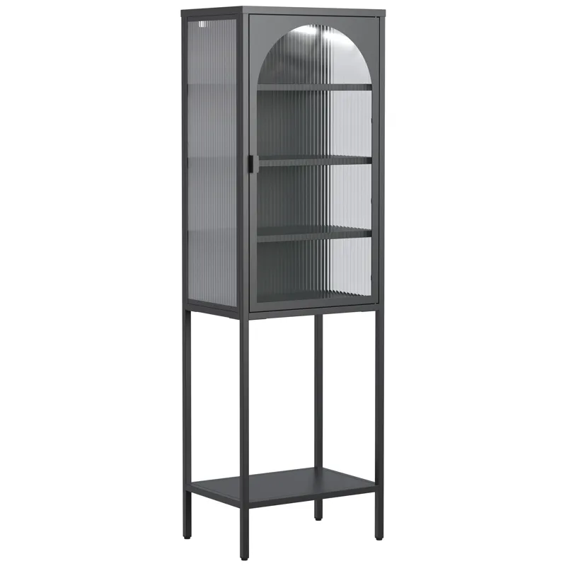 Metal Glass Door Display Storage Cabinet, 5 Tier Cube Bookshelf Storage Cabinet With 3 Adjustable Sh