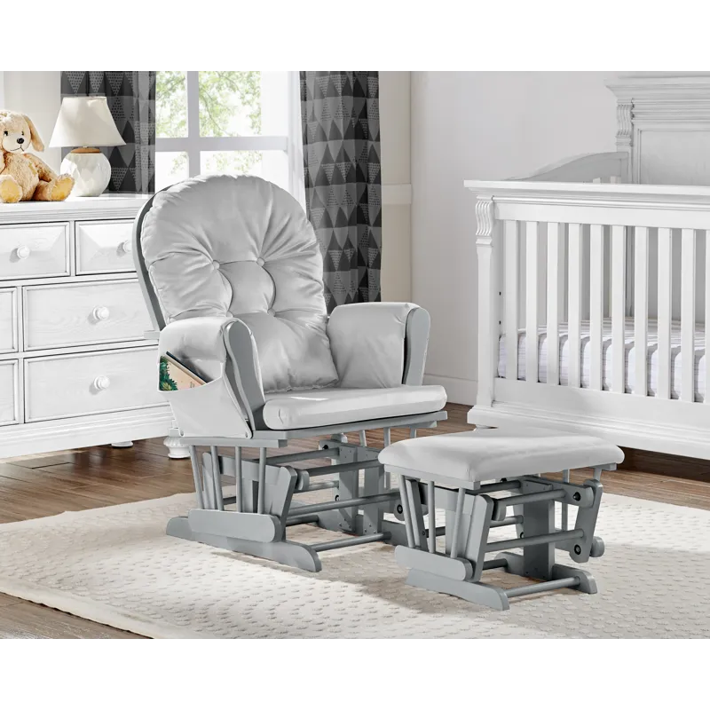 Mason - Glider And Ottoman Gray Wood - Light Gray Fabric