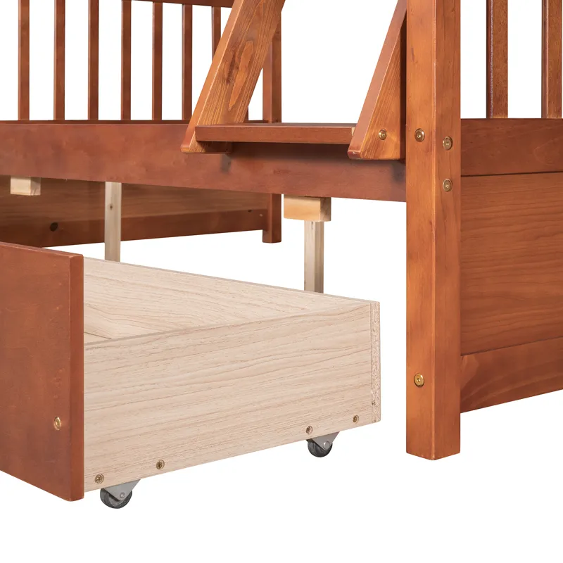 Twin Over Full Bunk Bed With Ladders And Two Storage Drawers - Walnut