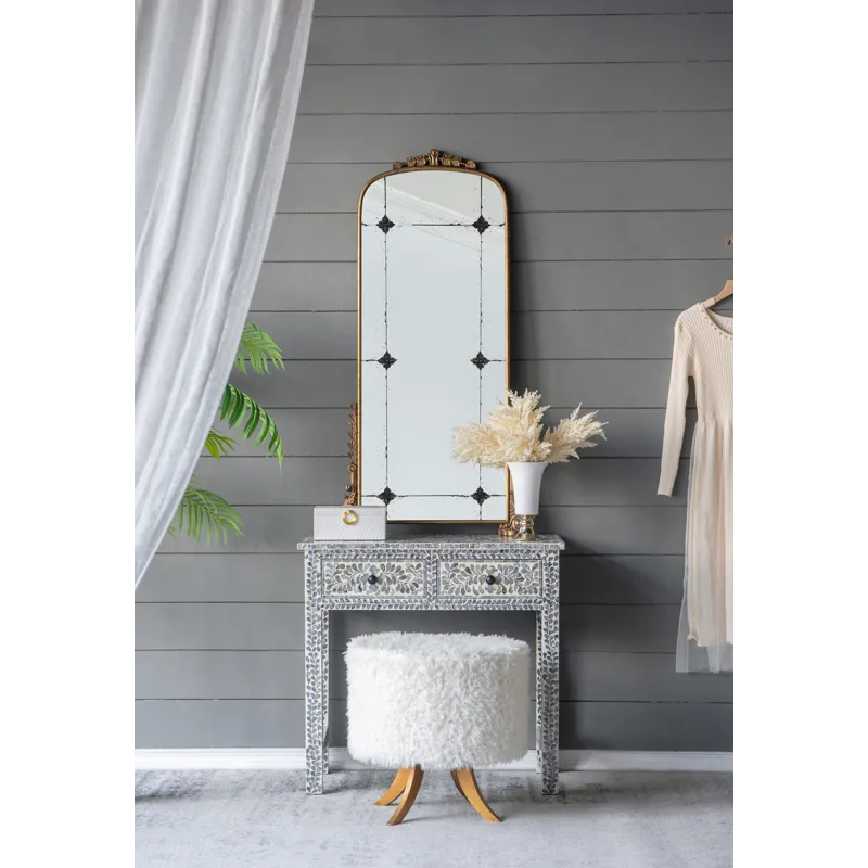 Antique Arched Mirror With Metal Frame, Full Length Mirror For Living Room Bathroom Entryway - Gold