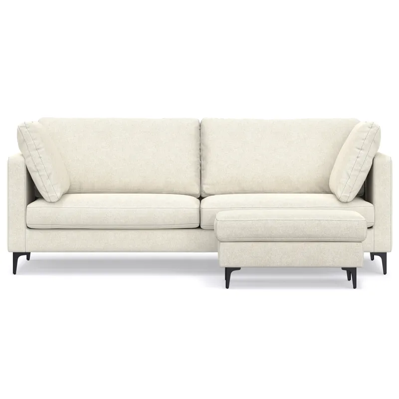 Ava - 90\" Mid Century Sofa with Ottoman Set - Cream