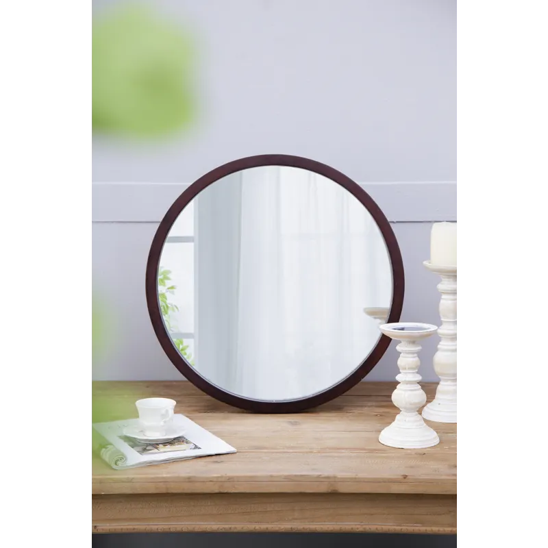 Circle Wall Mirror With Wooden Frame And Walnut Finish, Wall Mirror For Living Room Dining Room - Br