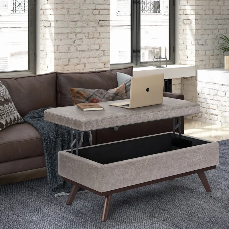 Owen - Lift Top Large Coffee Table Storage Ottoman - Distressed Grey