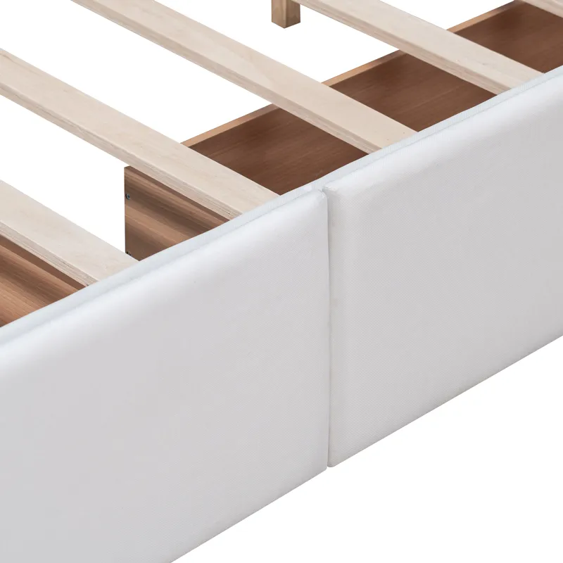 Queen Size Upholstered Platform Bed With Classic Headboard And 4 Drawers, No Box Spring Needed - Whi