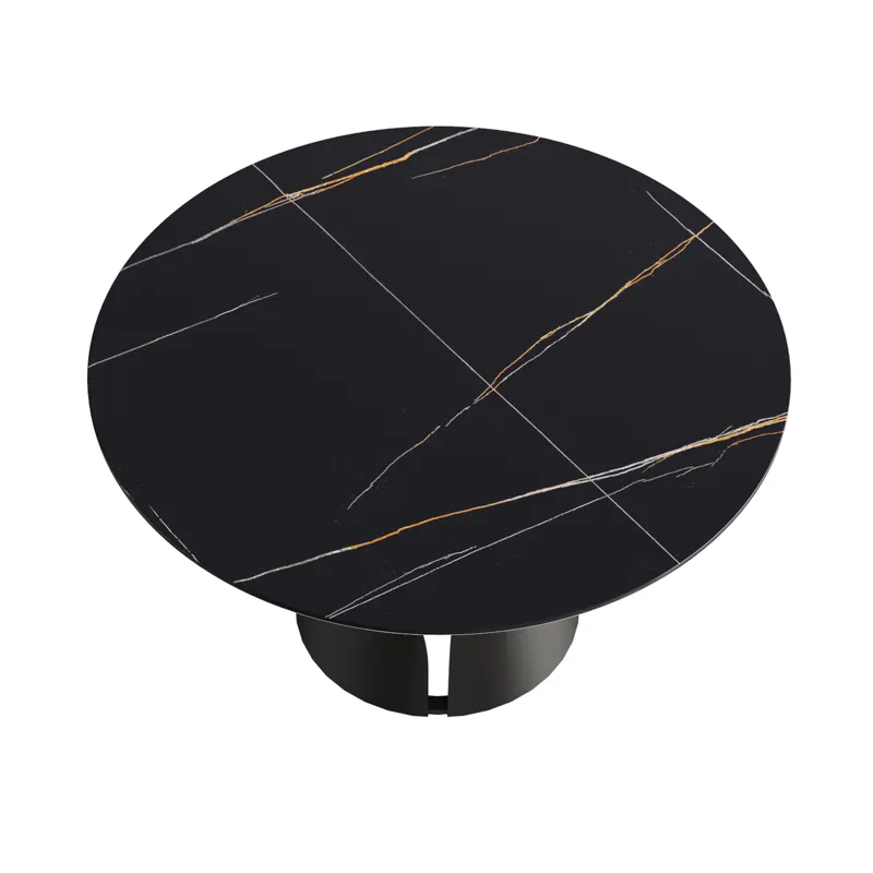 Modern Artificial Stone Round Carbon Steel Base Dining Table, Can Accommodate 6 People - Black