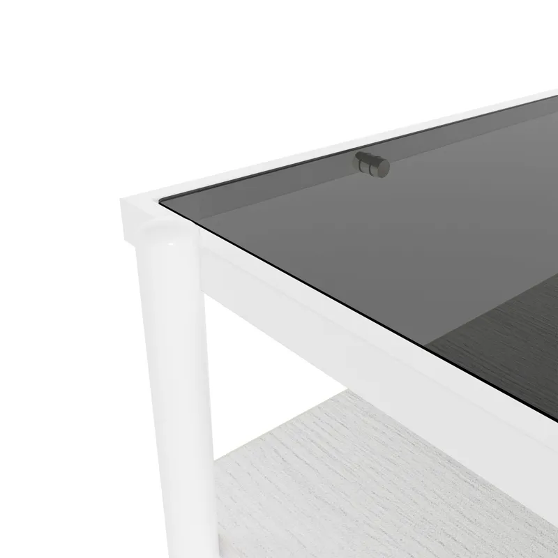 Rectangle Coffee Table With Tempered Glass Top And White Legs, Modern Table For Living Room - Gray