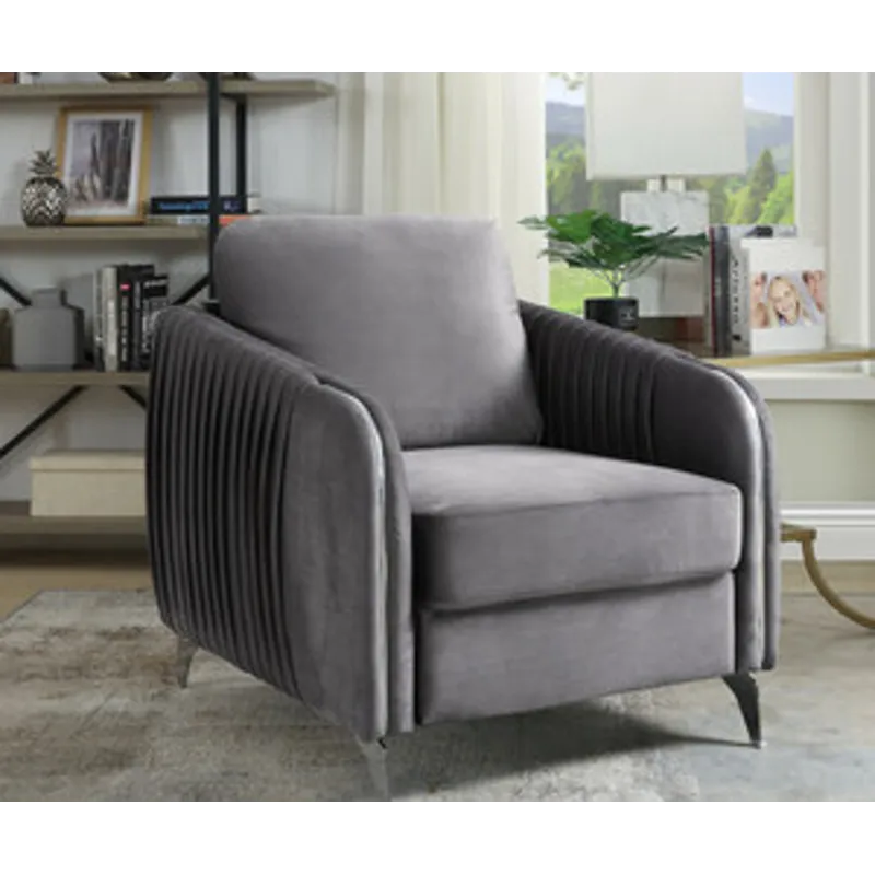 Hathaway - Velvet Modern Chic Accent Armchair - Gray
