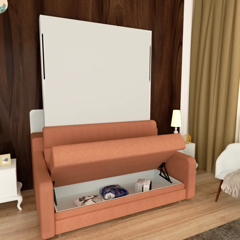 Morden Deisgn Vertical Murphy Bed With Sofa For Bedroom Or Guestroom White Wall Bed Space Saving Hid