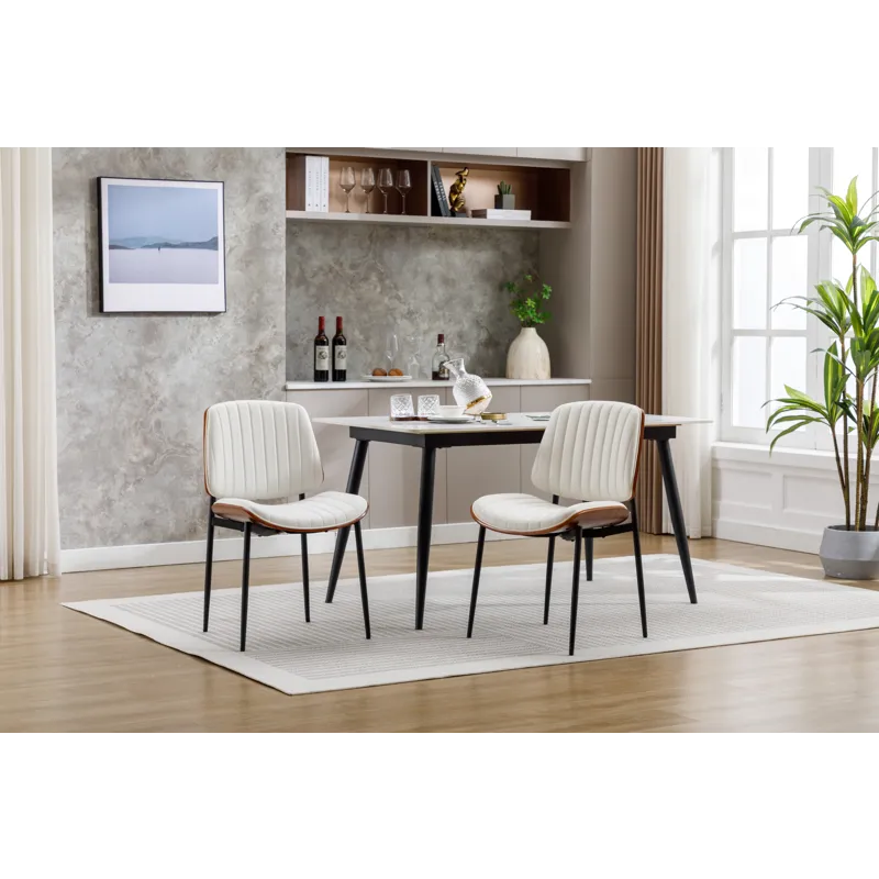 Dining Chairs (Set of 2) Mid-Century Modern Retro Faux Leather Chair With Bentwood Upholstered Seat 