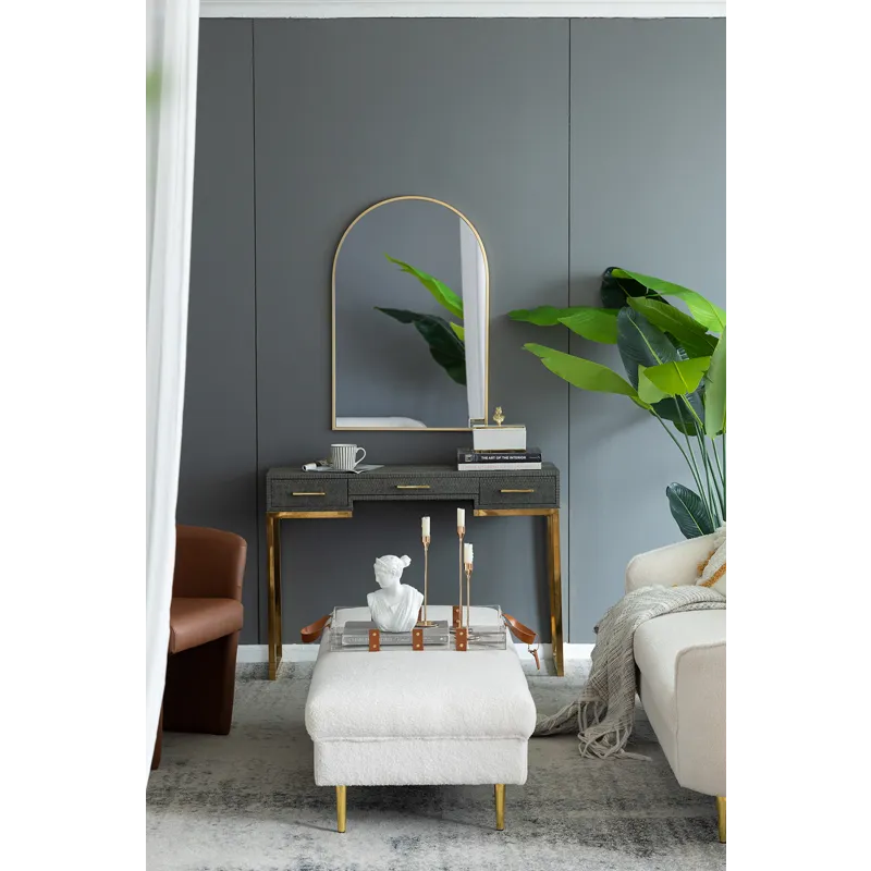Arched Accent Mirror With Metal Frame For Bathroom, Bedroom, Entryway Wall - Gold