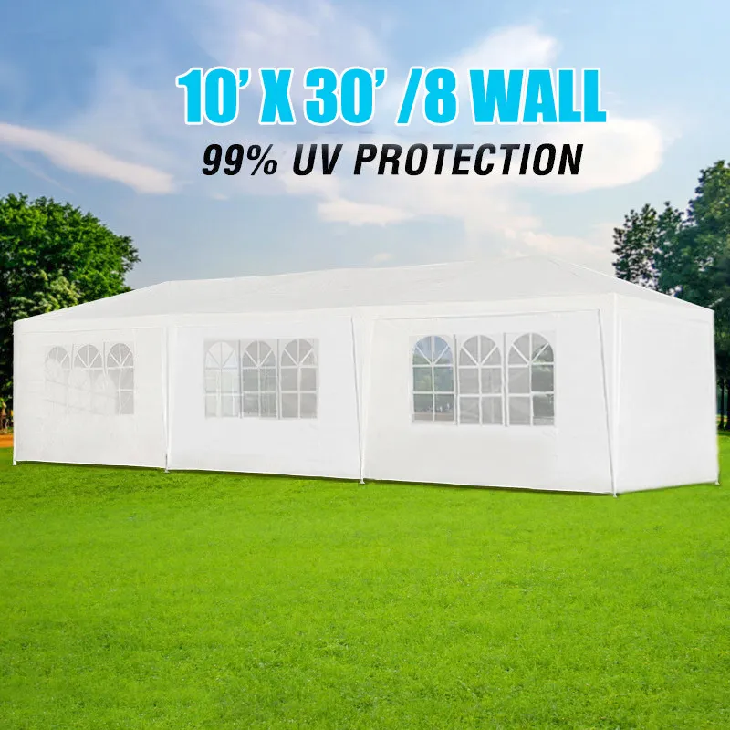 10X30' Wedding Party Canopy Tent Outdoor Gazebo With 8 Removable Sidewalls - White
