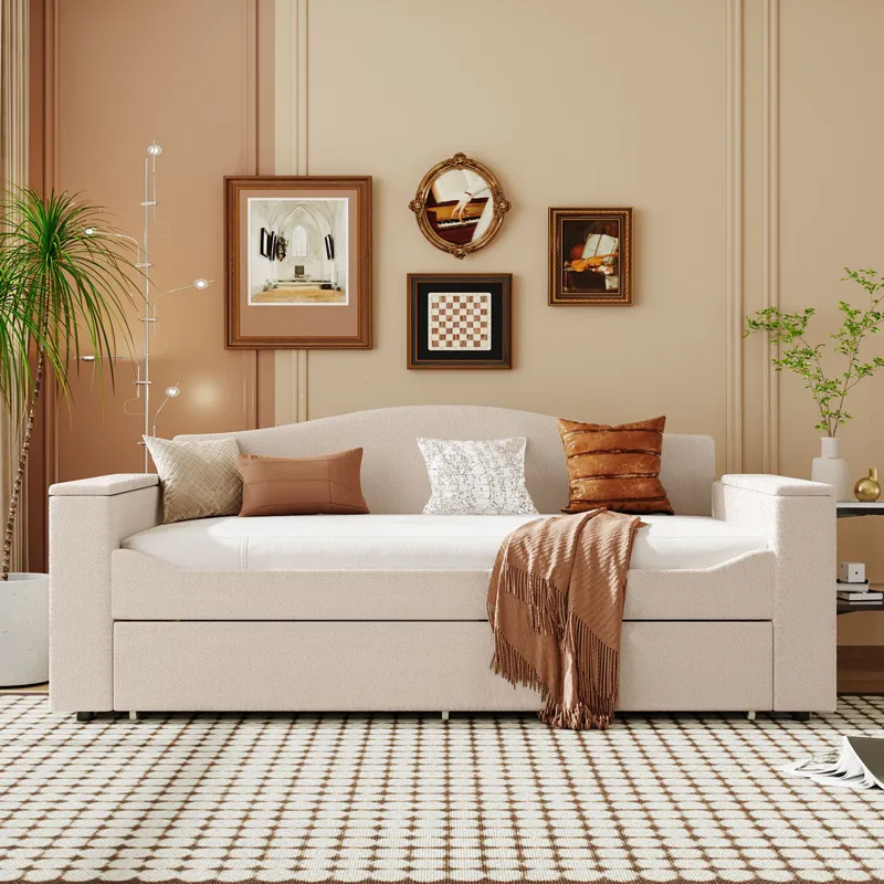 Twin Size Upholstered Daybed With Storage Armrests, Trundle And Latest Integrated Bluetooth Audio Sy