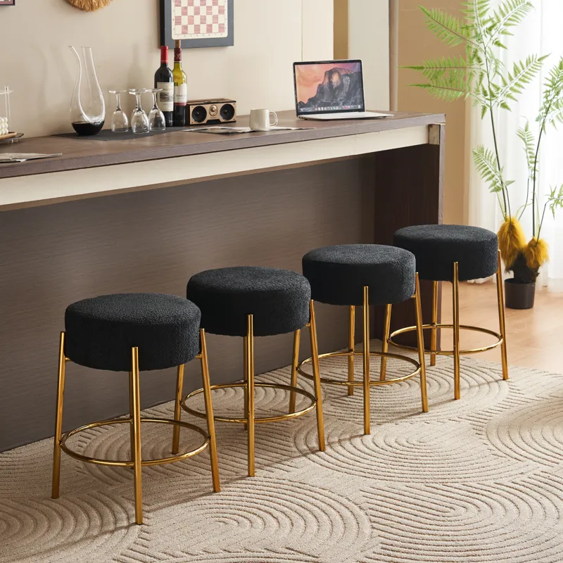 Round Bar Stools (Set of 2), Contemporary Upholstered Dining Stools For Kitchens, Coffee Shops And B