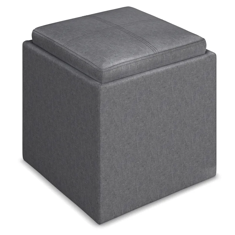 Rockwood - Cube Storage Ottoman with Tray - Slate Grey