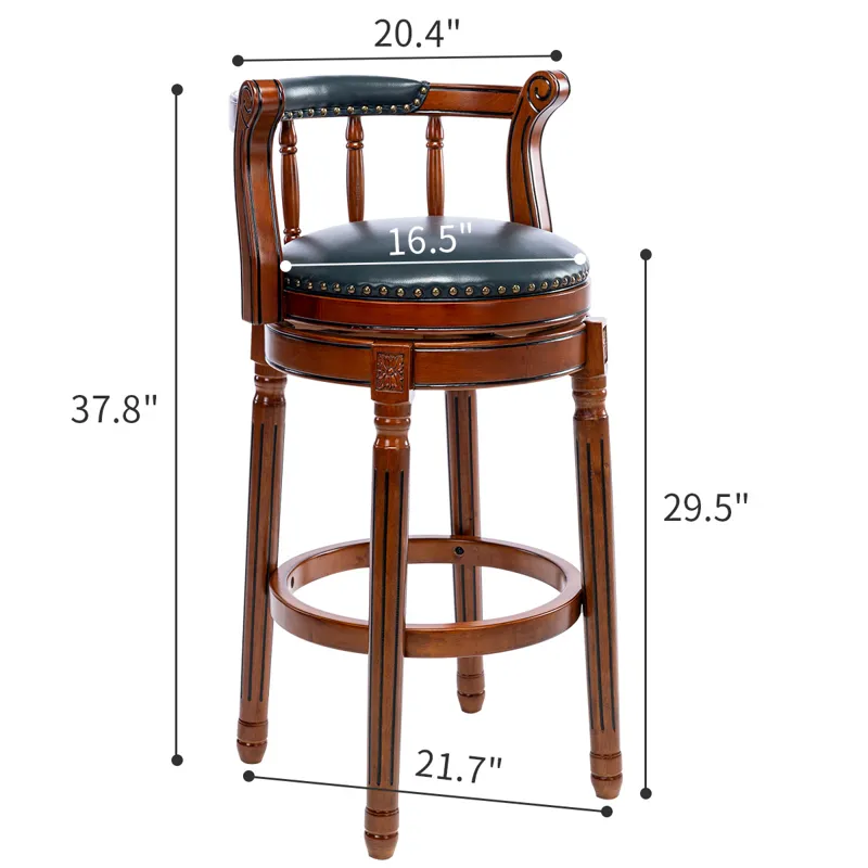 Bar Stools Seat Height 29.5\'\' Leather Wooden Bar Stools - Dark Blue