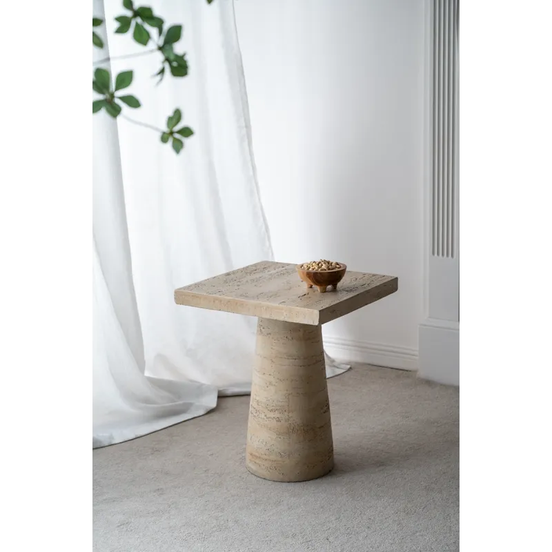 Square Side Table With Pedestal Base - Cream