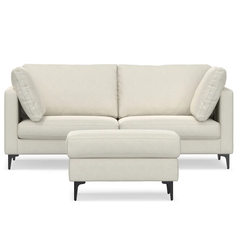 Ava - 76\" Mid Century Sofa with Ottoman Set - Cream