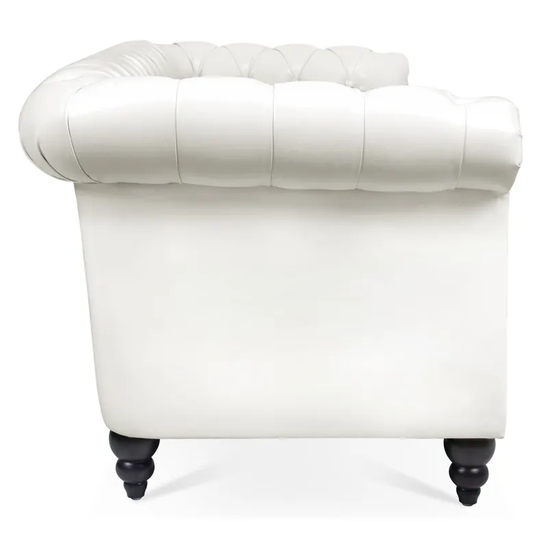84.65\" Rolled Arm Chesterfield 3 Seater Sofa - White