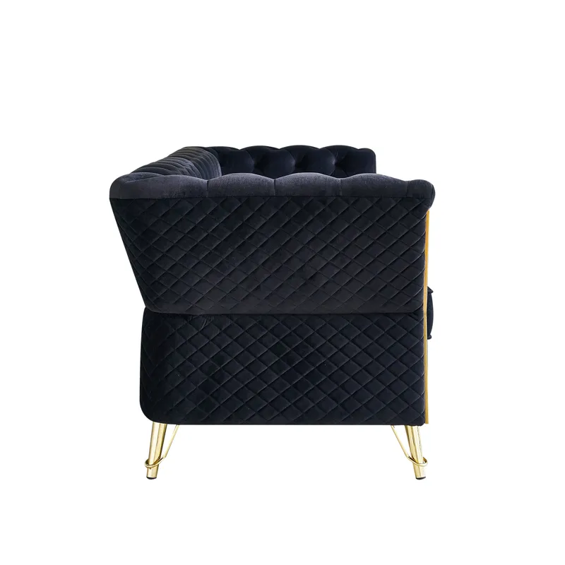 Modern Tufted Velvet Sofa For Living Room - Black