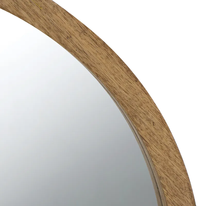 Circle Wall Mirror With Wooden Frame, Wall Mirror For Living Room - Brown