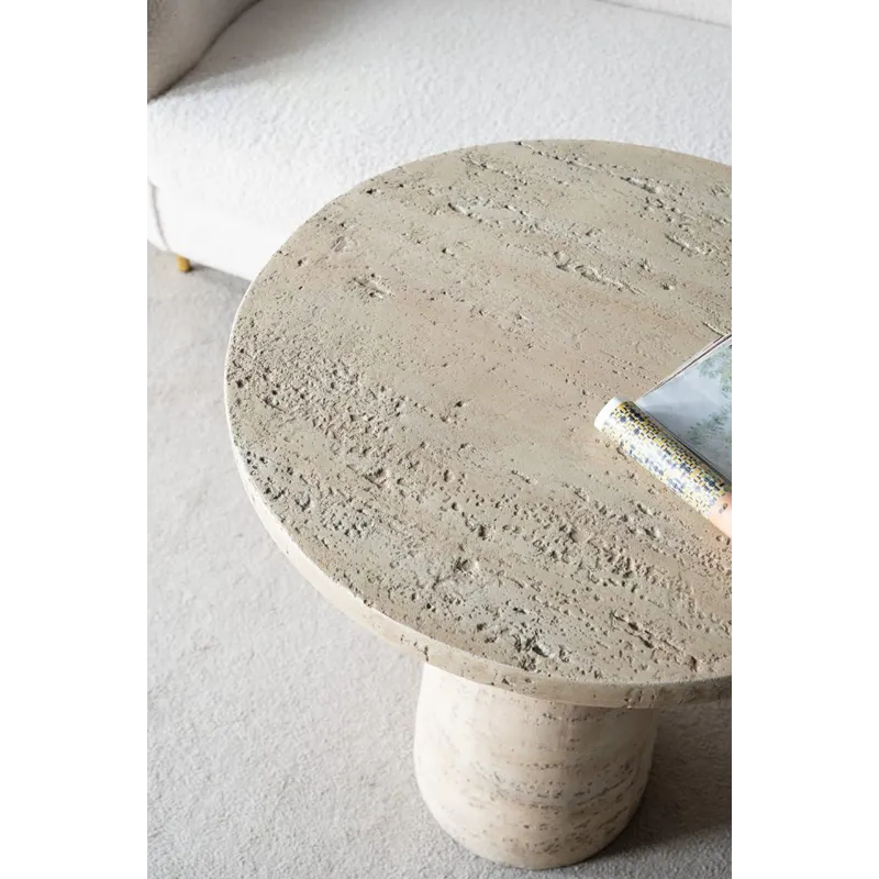 Round Side Table With Pedestal Base - Cream