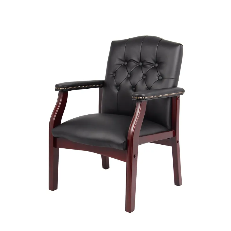 Leather Reception Guest Chairs With Padded Seat And Arms Ergonomic Mid-Back Office Executive Side Ch