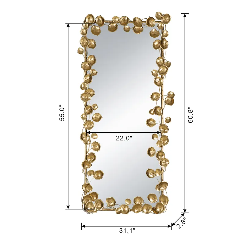 Stella Full Length Mirror With Leaf Accents, Floor Miiror For Living Room Bedroom - Golden