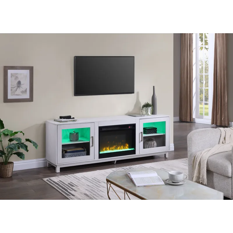 Summit - TV Stand Console With Fireplace - White Walnut Finish