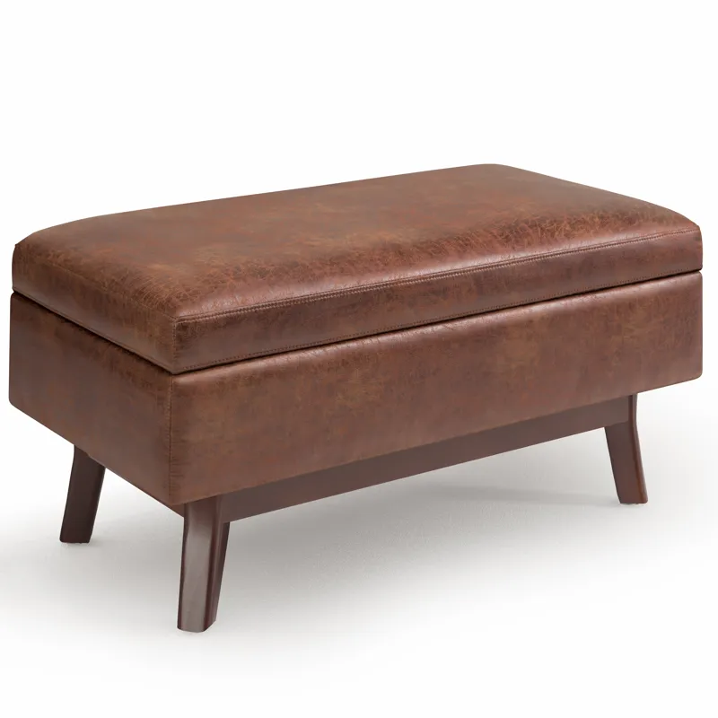 Owen - Small Rectangular Storage Ottoman - Distressed Saddle Brown