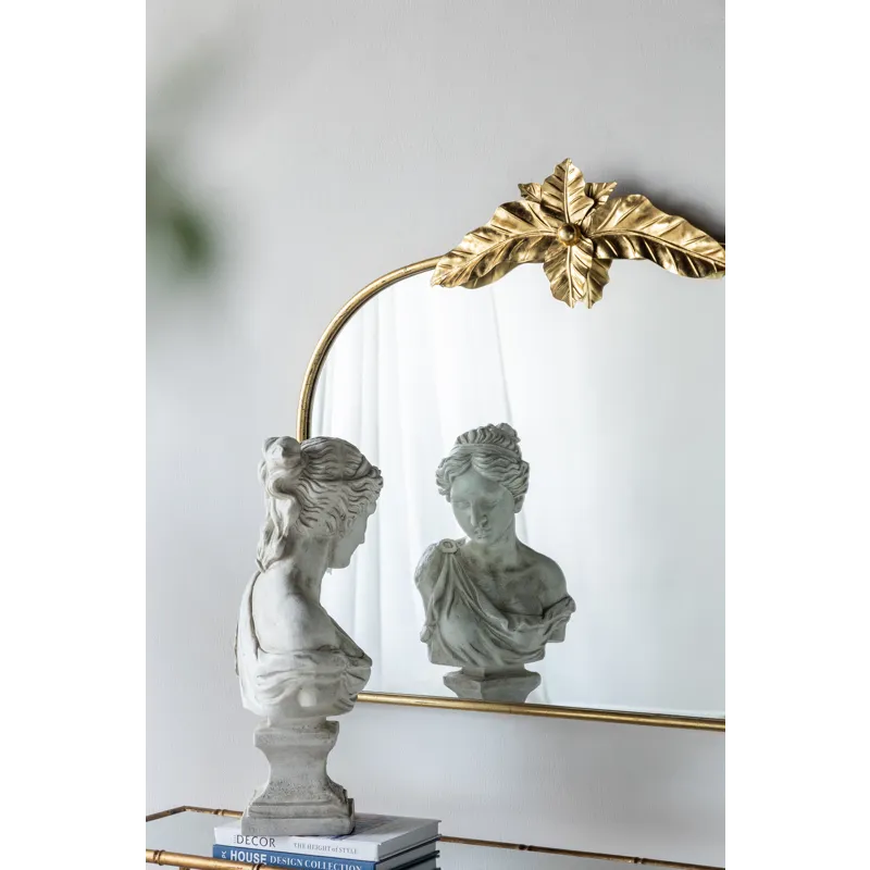 Arched Mirror With Metal Frame, Wall Mounted Mirror For Living Room Bedrrom - Gold