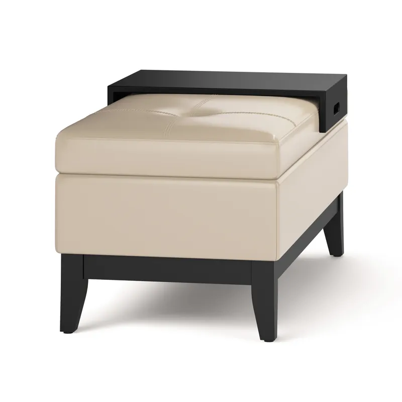 Oregon - Storage Ottoman Bench with Tray - Satin Cream