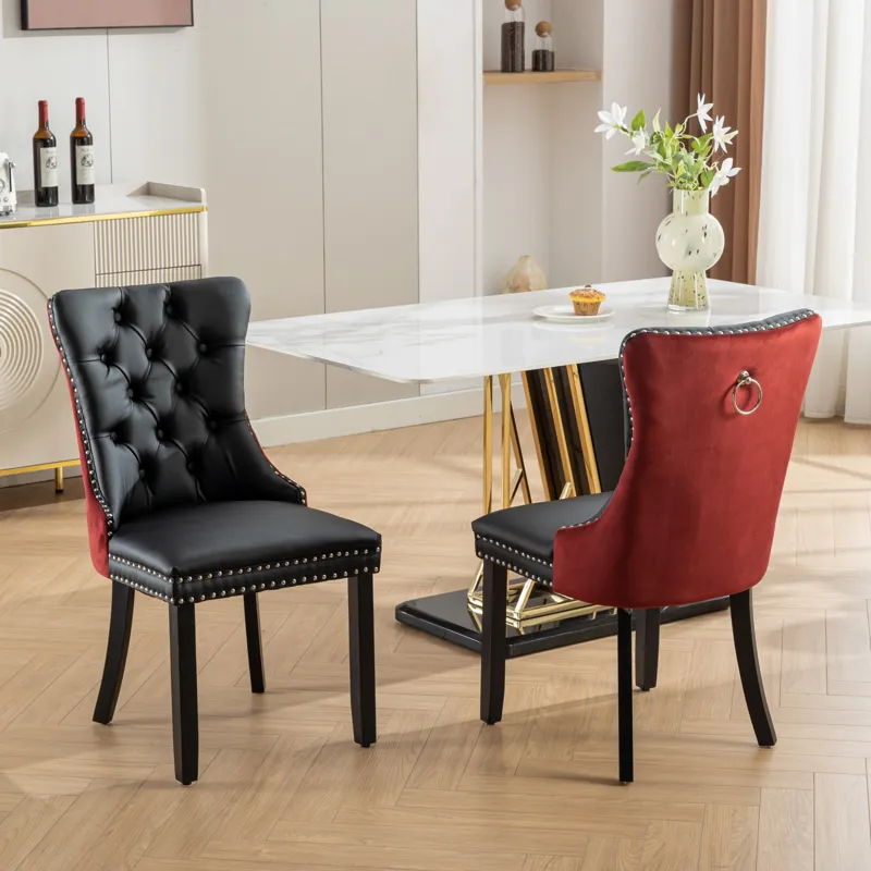 Nikki - Modern, High-End Tufted Solid Wood Contemporary PU And Velvet Upholstered Dining Chair With 