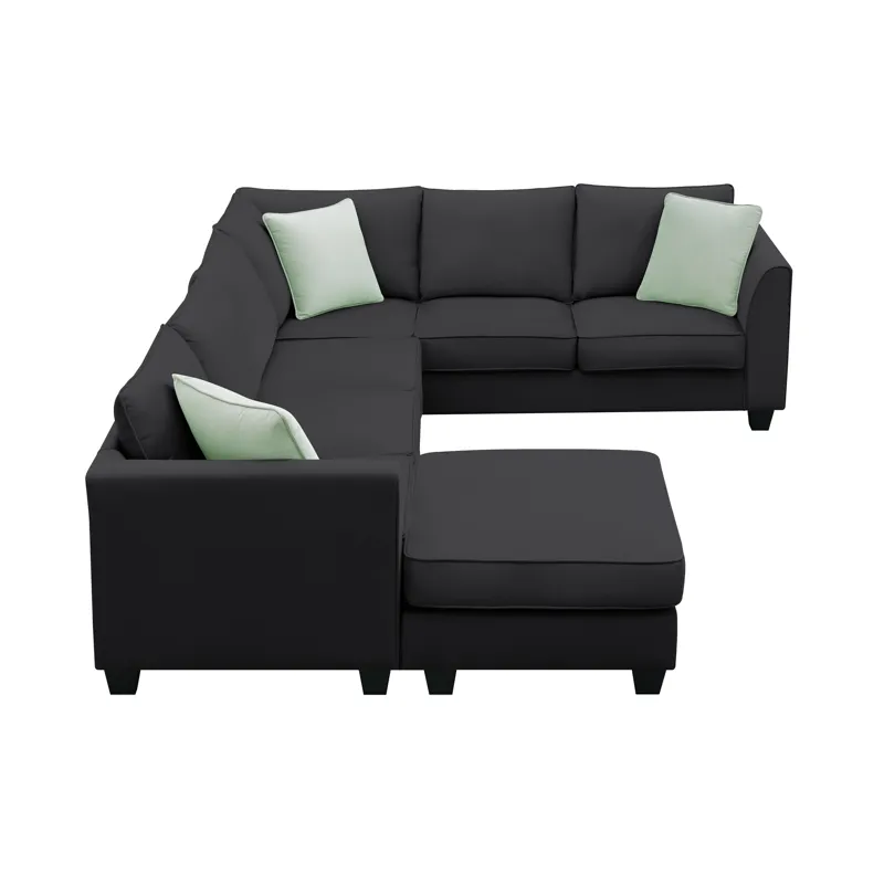 Sectional Sofa Couches Living Room Sets, 7 Seats Modular Sectional Sofa With Ottoman, L Shape Fabric