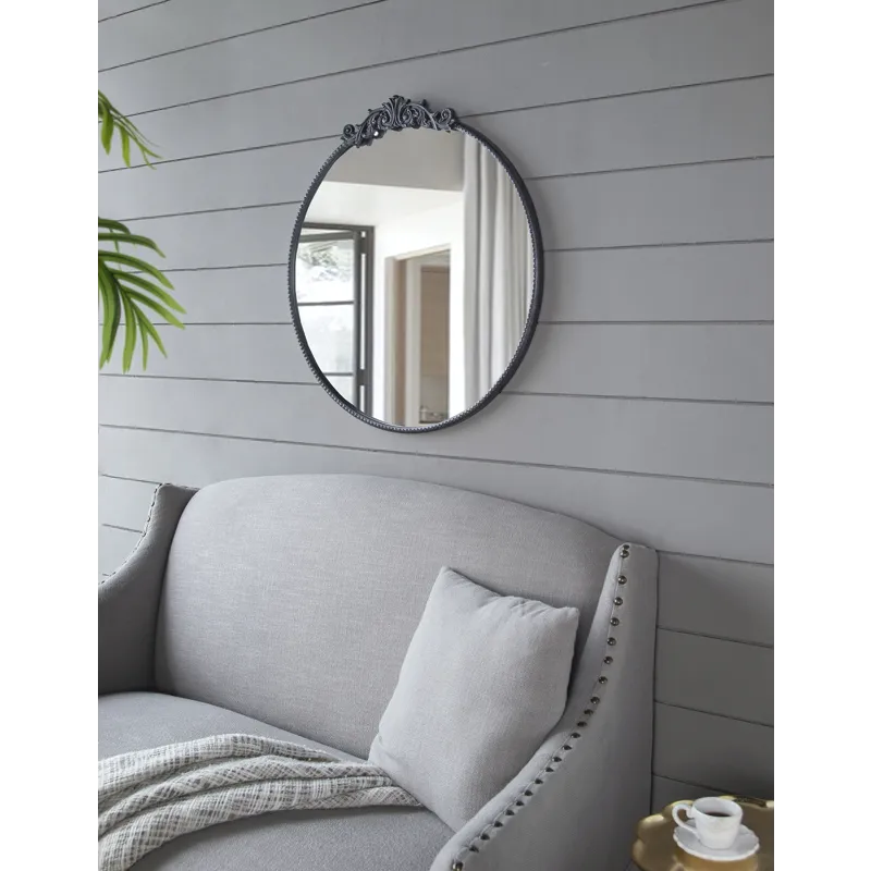 Classic Design Mirror With Round Shape And Baroque Inspired Frame For Bathroom, Entryway Console Lea