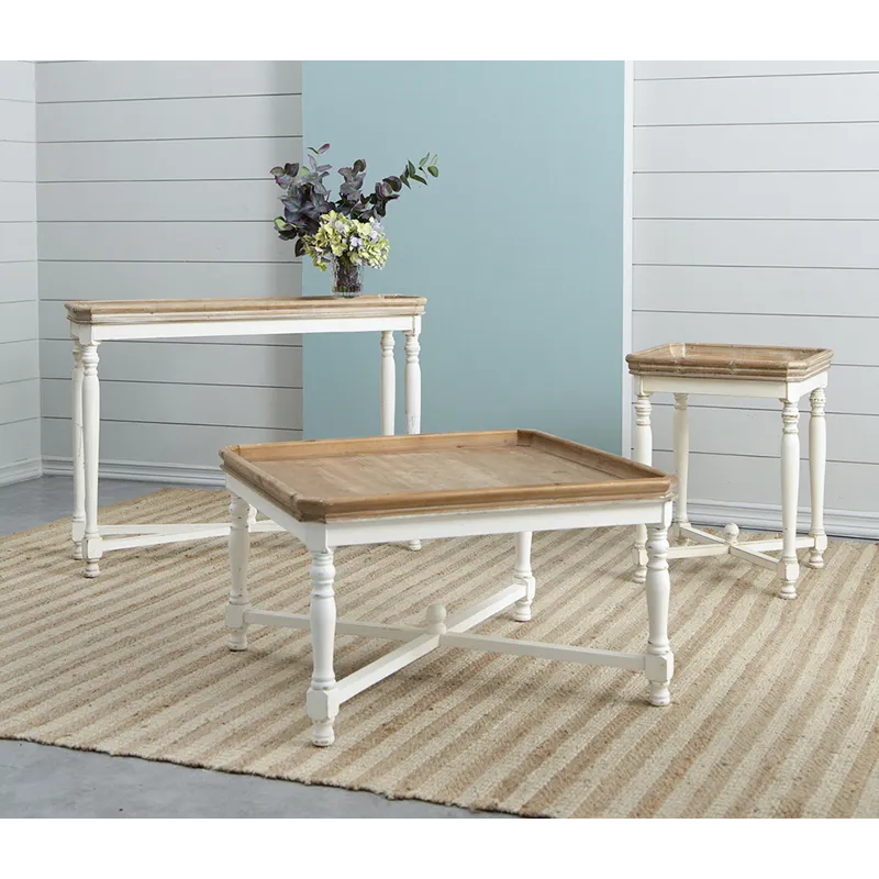 Square Alcott Coffee Table, French Countory Tray Table - White