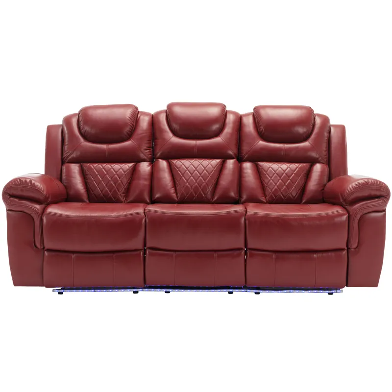 3 Pieces Recliner Sofa Sets Home Theater Seating Manual Recliner Chair With Center Console And Led L