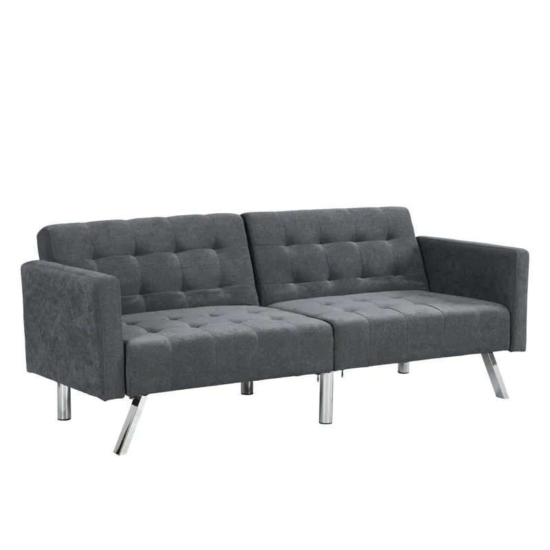 Futon Sofa Bed Convertible Folding Lounge Couch, Armrests - Dark Gray