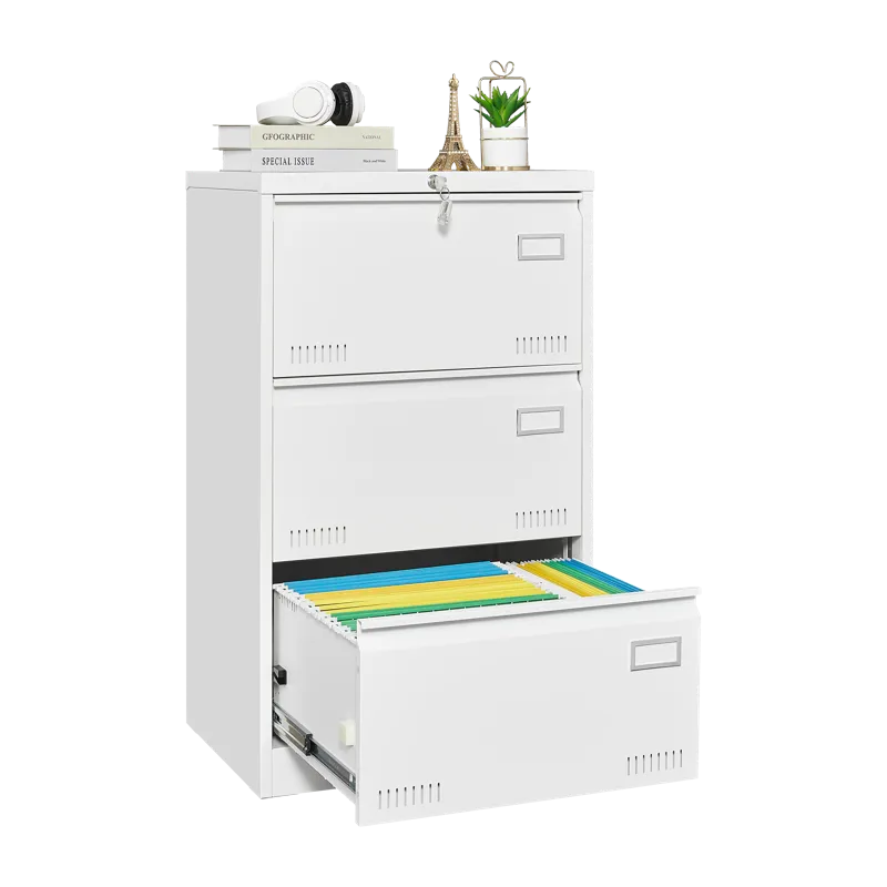 Filing Cabinet Lateral File Cabinet With Lock, 3 Drawer - White