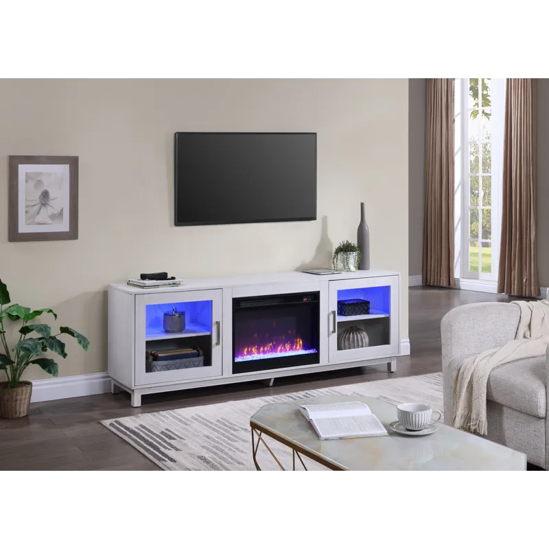 Summit - TV Stand Console With Fireplace - White Walnut Finish
