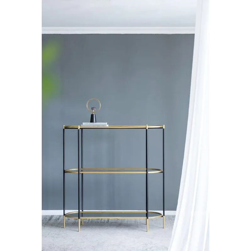 3 Tier Metal Console Table Mirrored Shelf - Black / Gold
