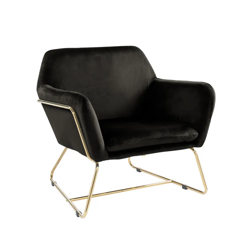 Keira - Velvet Accent Chair With Metal Base - Black