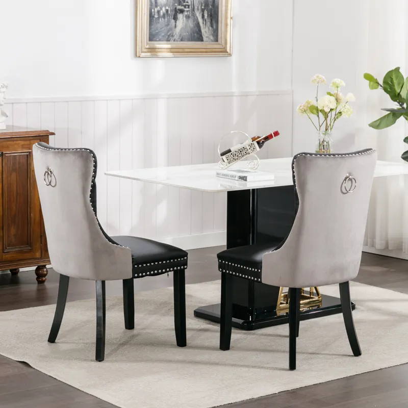 Nikki - Modern, High-End Tufted Solid Wood Contemporary PU And Velvet Upholstered Dining Chair With 