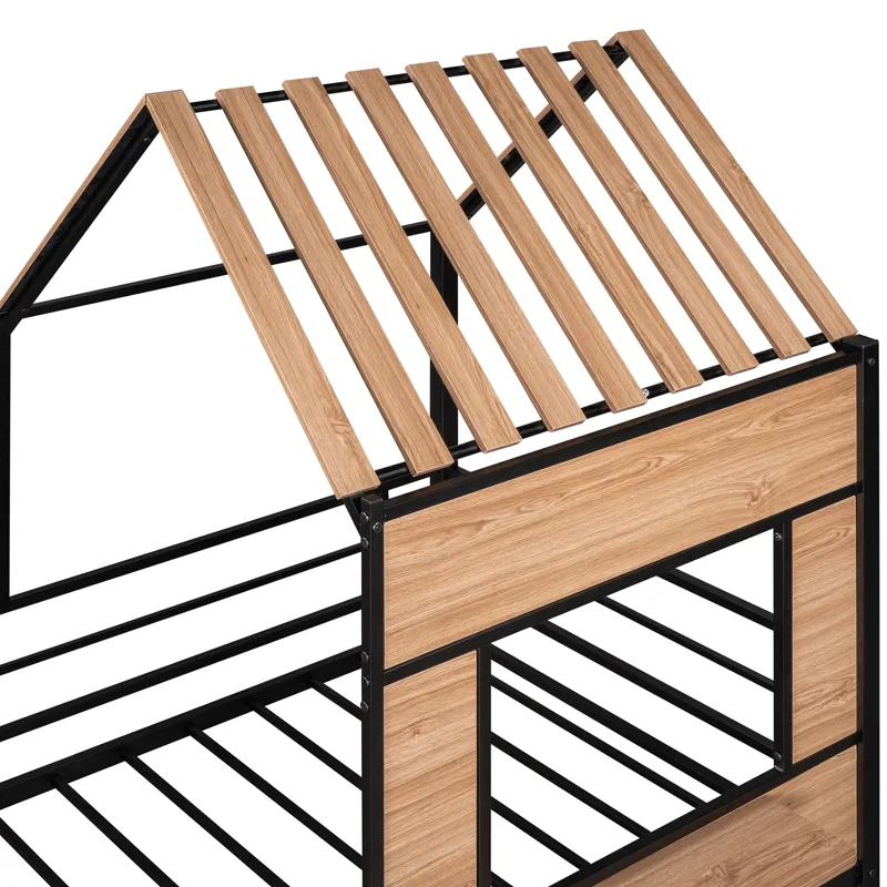 Twin Size Loft Bed With Roof, Window, Guardrail, Ladder Black
