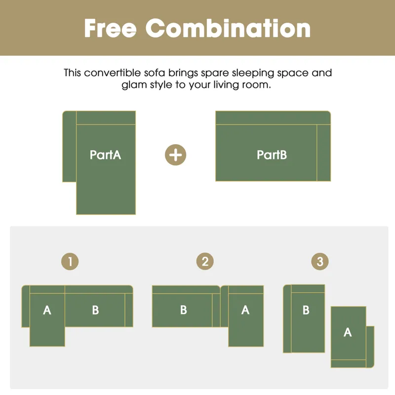 Modular Sectional Living Room Sofa Set, Modern Minimalist Style Couch, Upholstered Sleeper Sofa For 