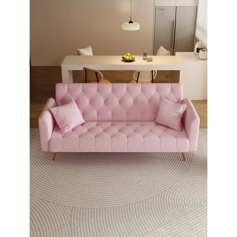 Convertible Double Folding Living Room Sofa Bed - Pink