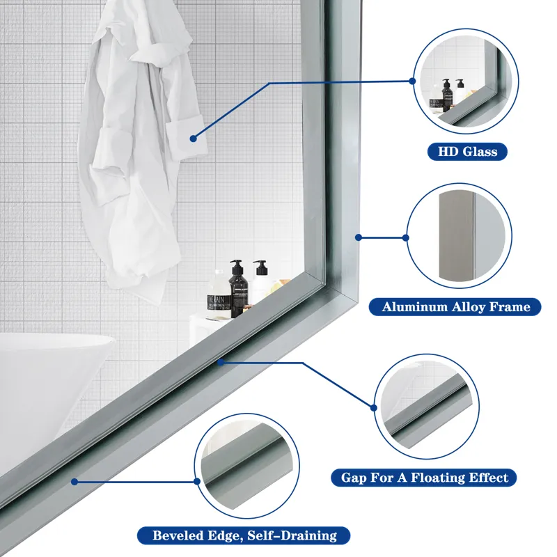 40X30\" Silver Rectangular Wall-Mounted Beveled Bathroom Mirror, Square Angle Metal Frame Wall Mount