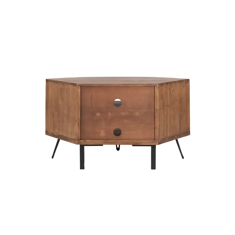 Fan Shape Reclaimed Wood Corner Media Table For Living Room Wise Use Your Space - Natural