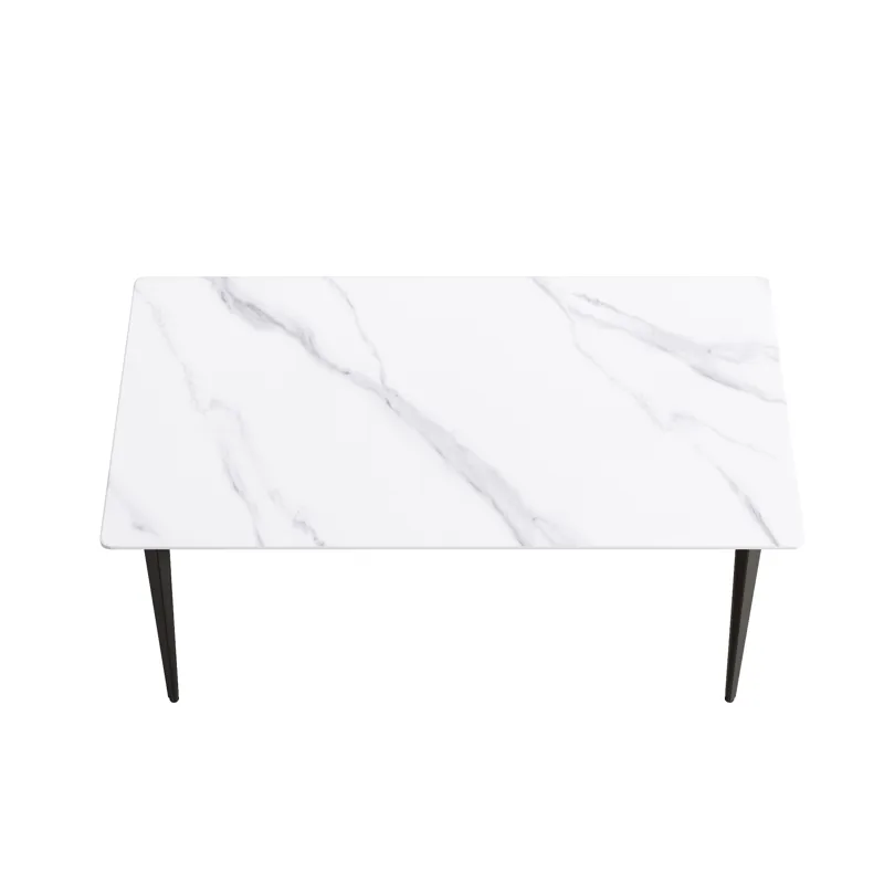 63\" Modern Artificial Stone White Straight Edge Black Metal Leg Dining Table, 6 People - White / Bl